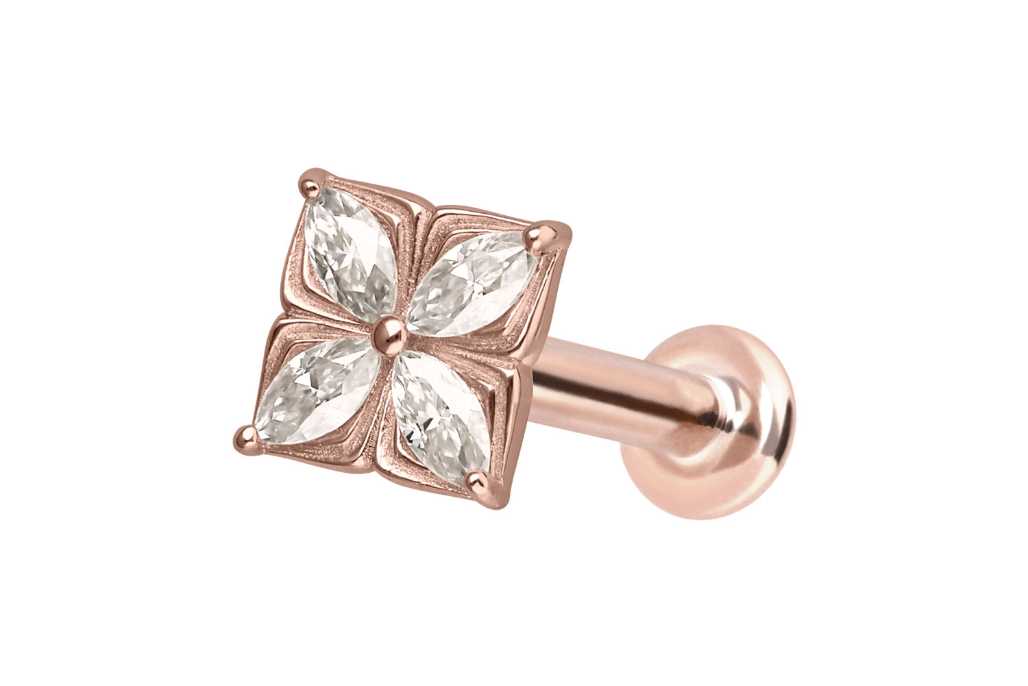 14 Karat Gold Labret Piercing mit Innengewinde MOISSANIT-BLUME